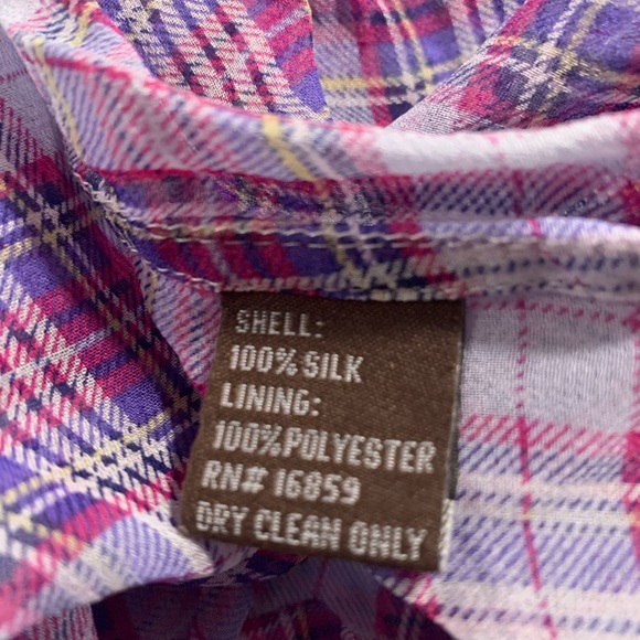 McLaughlin top small 100% silk purple lavender checkered button up down - Picture 5 of 6